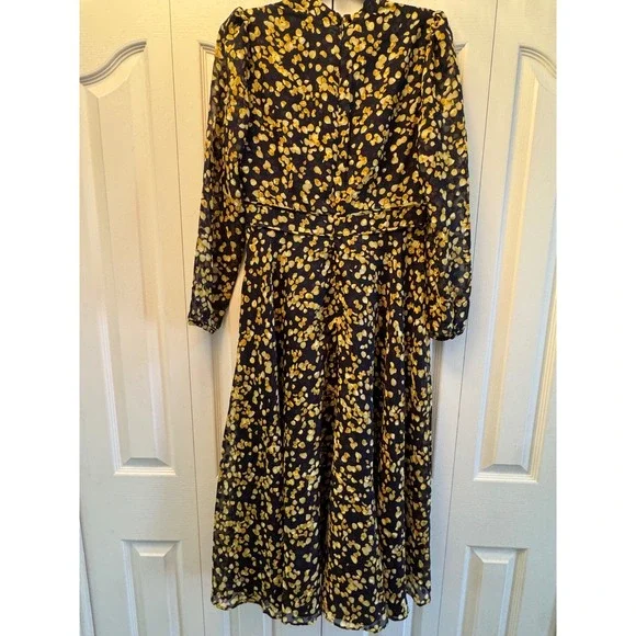 Hobbs London Aurora Dress Navy Yellow Petal Print Midi Recycled Polyester 6 NEW - Picture 10 of 10